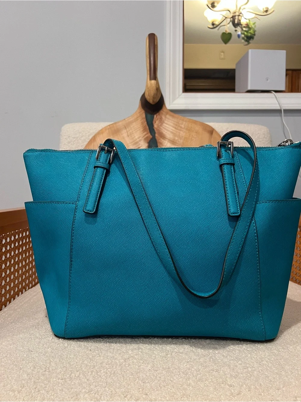 Michael Kors Teal Saffiano Tote with MK Charm